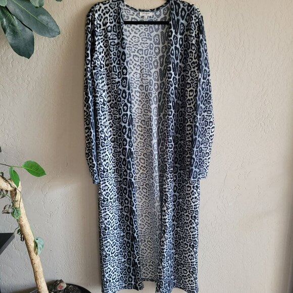 Umgee Leopard Print Longline Cardigan Duster size L - Picture 1 of 5